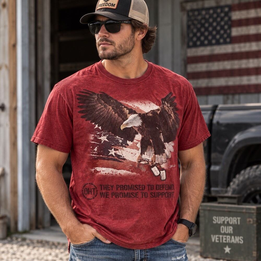 The Mountain XL OHT Operation Hat Trick Eagle Dog Tags Patriotic T Shirt USA